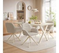 Goeurvant Ensemble Table Salle à Manger et 4 Chaises, Moderne Rectangulaire Table 160x80cm, Chaises Pivotantes Beige en Tissu Effet Lin, Ensemble Set de Repas 5 Pièces pour Salon, Cuisine