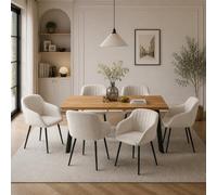 Goeurvant Ensemble Table Salle à Manger et 6 Chaises, Moderne Rectangulaire Table 160x80cm, Chaises Beige en Tissu Effet Lin, Ensemble Set de Repas 7 Pièces pour Salon, Cuisine