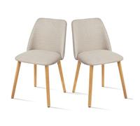 Goeurvant Lot de 2 Chaises de Salle à Manger avec Pieds en Bois, Chaise Fauteuil en Lin, Chaise Rembourrée pour Salon, Cuisine et Bureau, Beige