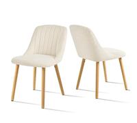 Goeurvant Lot de 2 Chaises de Salle à Manger Blanches avec Pieds en Bois, Chaises de Cuisine Rembourrées en Tissu Chenille, Chaises pour Salon et Salle à Manger