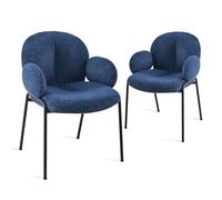 Goeurvant Lot de 2 chaises de Salle à Manger Bleu Foncé avec accoudoirs - Chaises rembourrées Modernes avec Dossier,Pieds réglables en Hauteur,chaises de Cuisine en Chenille pour Salon,Salle à Manger