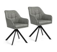Goeurvant Lot de 2 Chaises de Salle à Manger Pivotantes avec Accoudoirs, Chair Pivotante 360° avec Pieds en Métal et Dossier pour Cuisine, Salon, en Cuir PU Gris Foncé