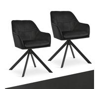 Goeurvant Lot de 2 Chaises Pivotantes 360° en Velours Noir avec Accoudoirs - Chaise de Salle à Manger Pieds Métal pour Cuisine Bureau Salon
