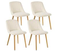 Goeurvant Lot de 4 Chaises de Salle à Manger Blanches avec Pieds en Bois, Chaises de Cuisine Rembourrées en Tissu Chenille, pour Salle à Manger, Cuisine, Salon et Bureau