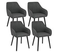 Goeurvant Lot de 4 chaises de salle à manger en bois avec accoudoirs en noir, chaise de cuisine en tissu, chaise de salle à manger en polyester pour cuisine et salle à manger, gris foncé