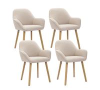 Goeurvant Lot de 4 Chaises de Salle à Manger Pieds en Bois, Chaise Fauteuils Rembourrés avec Accoudoirs, Chaises de Cuisine en Lin pour Salon, Bureau, Beige