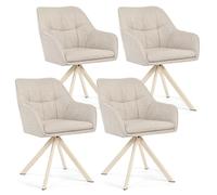 Goeurvant Lot de 4 chaises de Salle à Manger pivotantes avec accoudoirs - Chaise rembourrée Moderne pivotante à 360° avec piétement en métal Beige et Dossier pour Salle à Manger, Bureau, Beige
