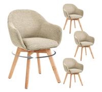 Goeurvant Lot de 4 Chaises de Salle à Manger Pivotantes Pieds en Bois Massif, Chaise Pivotante 360° avec Accoudoirs en Tissu Effet Lin pour Salle à Manger, Salon, Cuisine, Grège