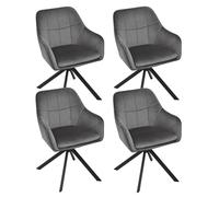 Goeurvant Lot de 4 Chaises Pivotantes 360° en Velours avec Accoudoirs - Chaise de Salle à Manger Pieds Métal pour Cuisine Bureau Salon,Gris Foncé