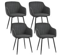 Goeurvant Lot de 4 Chaises Salle à Manger avec Accoudoirs, Chaises Fauteuil rembourrée en Lin avec Pieds en Métal pour Salon Cuisine et Bureau, Gris Anthracite