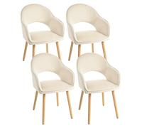 Goeurvant Lot de 4 Chaises Salle à Manger avec Accoudoirs,Fauteuils de Salle à Manger Rembourrés,Chaises de Cuisine avec Pieds en Bois pour Salon,Bureau,Ivoire