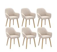 Goeurvant Lot de 6 Chaises de Salle à Manger Pieds en Bois, Chaise Fauteuils Rembourrés avec Accoudoirs, Chaises de Cuisine en Lin pour Salon, Bureau, Beige