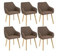 Goeurvant Lot de 6 chaises de salle à manger rembourrées, avec accoudoirs en polyester, pieds en bois (marron)