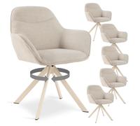 Goeurvant Lot de 6 Chaises Pivotante 360°, Chaises de Salle à Manger avec Accoudoirs, Chaises Fauteuil Rembourrées en Lin pour Cuisine Salon, Beige