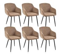 Goeurvant Lot de 6 Chaises Salle à Manger avec Accoudoirs, Chaises Fauteuil rembourrée en Chenille avec Pieds en Métal pour Salon Cuisine et Bureau, Marron café