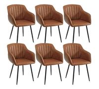 Goeurvant Lot de 6 Chaises Salle à Manger Simili Cuir Marron avec Accoudoirs, Chaises Fauteuil Rembourrés et Pieds en Métal pour Salon Cuisine et Bureau