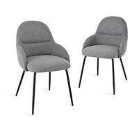 Goeurvant Salle à Manger Lot De 2 Chaises en Lin Gris Clair, Design avec Accoudoirs, Assise Moelleuse Et Structure MéTallique Durable, Parfaites pour Cuisine Et Salon