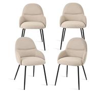 Goeurvant Salle à Manger Lot de 4 Chaises Modernes en Lin Beige, Assise Rembourrée avec Accoudoirs, Pieds Métalliques Solides, idéales pour Cuisine ou Séjour