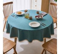 GOEXCPL Nappe Ronde Anti-Taches, Nappe enduite imperméable, Facile à Nettoyer, Bleu Paon-B diamètre 160 cm