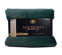 Gözze - Couverture douillette, Merino Feeling, Réversible, Haute densité 600 g/m, 180 x 220 cm - Vert foncé