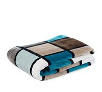 Gözze - Couverture moelleuse, Feeling Cashmere, Tissu lourd 500 g/m², Antigua, 150 x 200 cm - Aqua/Taupe/Pétrole