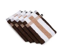 Gözze - New York Gant de Toilette à rayures, Lot de 4, Doux et absorbant, 100% Coton, 17 x 24 cm - Marron/Blanc/Nocca