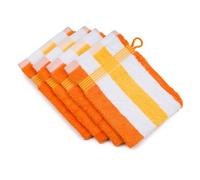 Gözze - New York Gant de Toilette à rayures, Lot de 4, Doux et absorbant, 100% Coton, 17 x 24 cm - Orange/Blanc/Jaune
