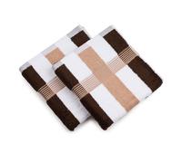 Gözze - New York Serviette à rayures, Lot de 2, Douce et absorbante, 100% Coton, 50 x 100 cm - Marron/Blanc/Nocca