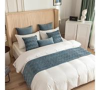 GOFOHIMI Chemin de lit Hôtel Doux Qui ne se Décolore Pas - Moderne Simple Accueil Literie Drapeau Drapeau Queue De Lit Housse de Coussin,Bleu Brume,45x180cm(chemins de lit Jacquard)
