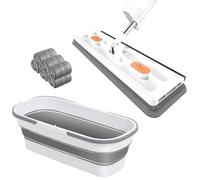 GOFOHIMI Grand Plat Mop, 360 degrés Magic Mop Self Wringing Wall Mop pour grattoir de Nettoyage de Plancher Plat pour Nettoyer la vadrouille de fenêtre,Blanc,Vadrouille+6 Tampons+Seau