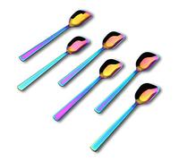 GoGeiLi Cuillères à yaourt arc-en-ciel, en acier inoxydable, cuillères à gelato/crème glacée, cuillères à dessert, 16,3 cm, lot de 6 pièces
