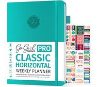 GoGirl Planner Pro Planificateur hebdomadaire non daté horizontal + pages de budgétisation et de suivi des dépenses, journal des objectifs et agenda 18 x 25,5 cm, couverture rigide, dure 1 an -