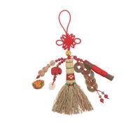 Gogogmee Mini Balai Amulette Feng Shui à Suspendre Nœud Chinois Rouge, Balai de Chevet pour Bébé, Poils Doux sans Danger, Pendentif Décoratif Vintage pour Berceau -Né, Présent Naissance