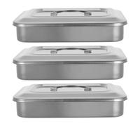 Gogogmee Plateau en Acier Inoxydable 201 sans Perforation 23 Cm avec Couvercle, Lot de 3 Plateaux pour Instruments à Ongles, Boîte de Nettoyage pour Salon de Manucure