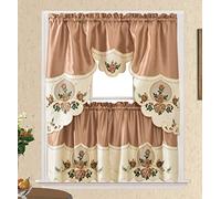 GOHD Lot de 3 Rideaux de Cuisine et café Motif Rose Melody 61 cm pour Petites fenêtres Broderie Rose Assortie sur Bordure et Organza (Bronze)