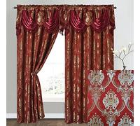 GOHD Luxe Love Lot de 2 Rideaux de fenêtre Jacquard avec cantonnière Fantaisie attachée (vin, 137,2 cm de Large x 243,8 cm de Haut avec cantonnière de 45,7 cm x 2 pièces)