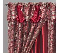 GOHD - Royal Rosarium Lot de 2 Rideaux de fenêtre en Voile Jacquard avec cantonnière Fantaisie attachée et Envers en Taffetas Bordeaux 147,3 x 213,4 cm (l x H)