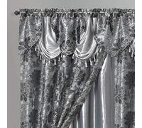 GOHD Royal ROSARIUM. Rideau de fenêtre en Voile Jacquard avec cantonnière attachée et Dos en Taffetas. Lot de 2 pièces. Chaque pièce Mesure 137,2 cm de Large x 213,4 cm de Hauteur + cantonnière de