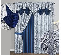 GOHD Samba Star Lot de 2 Rideaux de fenêtre en Jacquard avec cantonnière Fantaisie attachée et Dos en Taffetas. Chaque pièce Mesure 137,2 cm de Large x 228,6 cm de Hauteur avec cantonnière de 45,7 cm