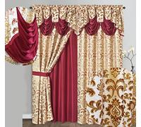 GOHD Samba Star Lot de 2 Rideaux de fenêtre Jacquard avec cantonnière Fantaisie attachée et Envers en Taffetas Bordeaux 137 x 229 cm (l x H)