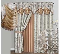 GOHD Samba Star Lot de 2 Rideaux de fenêtre Jacquard avec cantonnière Fantaisie attachée et Envers en Taffetas Sable 137,2 x 228,6 cm (l x H)