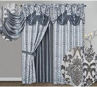 GOHD Samba Star Lot de 2 Rideaux de fenêtre Jacquard avec cantonnière Fantaisie attachée et Envers en Taffetas Gris 137 x 229 cm (l x H)