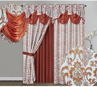 GOHD Samba Star Lot de 2 Rideaux de fenêtre Jacquard avec cantonnière Fantaisie attachée et Envers en Taffetas Rouille 137 x 229 cm (l x H)