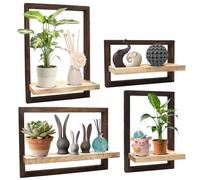 Gohytal Lot de 4 étagères murales en bois flottantes pour décoration murale carrée en bois et métal pour chambre à coucher, salon, cuisine, salle de bain