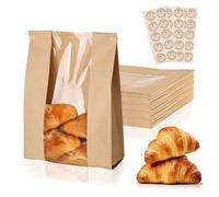 GOIEHIR Sac à Pain en Papier, Lot de 40 Sachet Papier Kraft, Sachet Alimentaire, Sachet Kraft Alimentaire Marron avec Fenêtres, Sacs de Sacs à Petits Pains Réutilisables pour la Pâtisserie