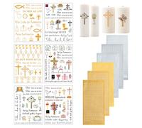 Goiern Lot de 12 Stickers pour Bougies de baptême, Autocollants Lettres pour Bougies, Set d’Autocollants pour baptême et Communion, Lettres en Cire pour décoration de Bougies et baptême