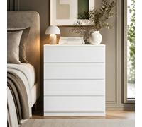 GOKHOMX Commode 4 Tiroirs Blanche 60 cm sans Poignées, Meuble Rangement Multifonction pour Chambre Adulte Buffet Moderne avec Anti-Basculement, Gain de Place 40 cm Profondeur