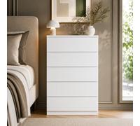 GOKHOMX Commode 5 Tiroirs Blanche 60 cm sans Poignées, Meuble Rangement Multifonction pour Chambre Adulte, Buffet Moderne avec Anti-Basculement, Gain de Place 40 cm Profondeur