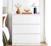 GOKHOMX Commode Blanche 3 Tiroirs 70 x 40 x 80 cm avec Rebord 5 cm, Petite Commode Chambre, Meuble à Tiroirs sans Poignées en Panneaux Mélaminés pour Entrée, Salon, Bureau, Lot de 1