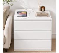 GOKHOMX Commode Blanche avec Prises et USB, 3 tiroirs, 70x40x75 cm | Commode 70 cm avec multiprise, grand meuble à tiroirs pour chambre, salon, entrée, chevet ou bureau